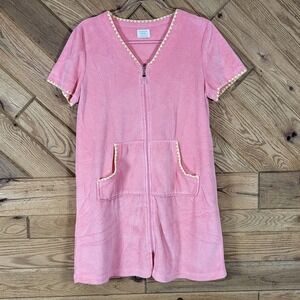 Jasmine Rose Intimates Robe Women Size L Large Zip Front Terry Cloth Pink